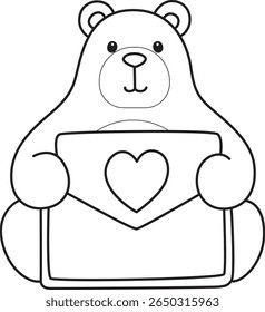 Colorir páginas de ilustração de ícone de urso bonito.
Lineart of Funny bear. esboço de urso trazer uma carta de amor