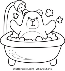 Coloring pages of Illustration of cute bear icon.
Lineart of Funny bear. outline of bear take a bath