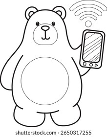 Colorir páginas de ilustração de ícone de urso bonito.
Lineart of Funny bear. contorno de. urso trazer um telefone