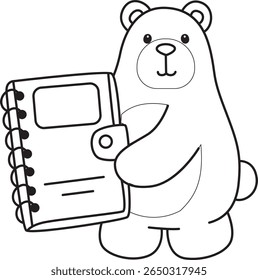 Colorir páginas de ilustração de ícone de urso bonito.
Lineart of Funny bear. esboço de urso trazer notas