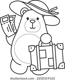 Colorir páginas de ilustração de ícone de urso bonito.
Lineart of Funny bear. contorno de urso trazer um saco de viagem
