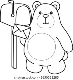 Coloring pages of Illustration of cute bear icon.
Lineart of Funny bear. outline of bear sending a message by mail box