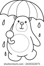 Colorir páginas de ilustração de ícone de urso bonito.
Lineart of Funny bear. contorno de urso trazer um guarda-chuva 
