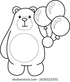 Colorir páginas de ilustração de ícone de urso bonito.
Lineart of Funny bear. contorno de urso trazer três de balões