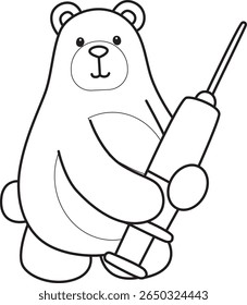 Coloring pages of Illustration of cute bear icon.
Lineart of Funny bear. outline of bear bring a syringe