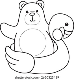 Coloring pages of Illustration of cute bear icon.
Lineart of Funny bear. outline of bear stuck in the flamingo tire
