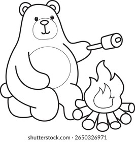 Coloring pages of Illustration of cute bear icon.
Lineart of Funny bear. outline of bear roasting a marshmallow