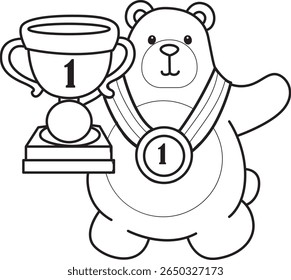 Colorir páginas de ilustração de ícone de urso bonito.
Lineart of Funny bear. contorno de urso trazer um troféu
