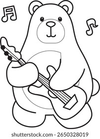 Coloring pages of Illustration of cute bear icon.
Lineart of Funny bear. outline of bear playing a guitar