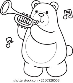 Colorir páginas de ilustração de ícone de urso bonito.
Lineart of Funny bear. contorno de urso tocando um trompete