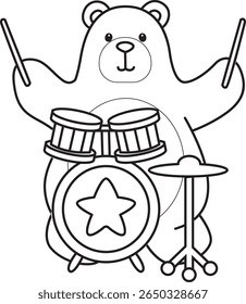 Coloring pages of Illustration of cute bear icon.
Lineart of Funny bear. outline of bear playing a drum in the band