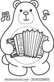 Colorir páginas de ilustração de ícone de urso bonito.
Lineart of Funny bear. esboço de urso tocando um acordeão