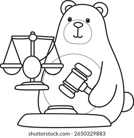 Colorir páginas de ilustração de ícone de urso bonito.
Lineart of Funny bear. contorno de urso trazer um martelo e escalas 