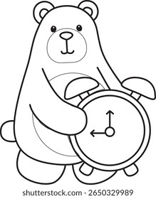 Colorir páginas de ilustração de ícone de urso bonito.
Lineart of Funny bear. contorno de urso trazer um despertador