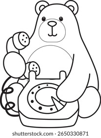 Coloring pages of Illustration of cute bear icon.
Lineart of Funny bear. outline of bear calling someone in the phone