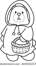 Colorir páginas de ilustração de ícone de urso bonito.
Lineart of Funny bear. esboço de urso vestindo um vestido de capuz de equitação vermelho