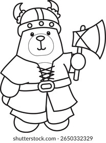 Colorir páginas de ilustração de ícone de urso bonito.
Lineart of Funny bear. esboço de urso vestindo um traje viking