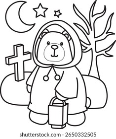 Coloring pages of Illustration of cute bear icon.
Lineart of Funny bear. outline of bear wearing a Hoodie in the grave