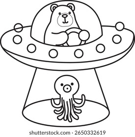 Coloring pages of Illustration of cute bear icon.
Lineart of Funny bear. outline of bear riding a space ship