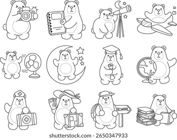 Coloring pages of Illustration of cute bear icon.
Lineart of Funny bear. outline of bear in the variation of smart and education 