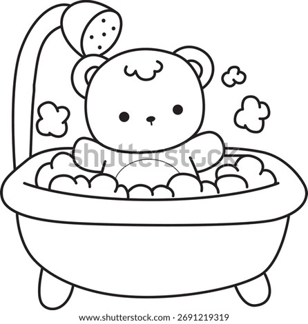 Coloring pages of Illustration of cute bear winter icon. Outline of bear winter take a bath 