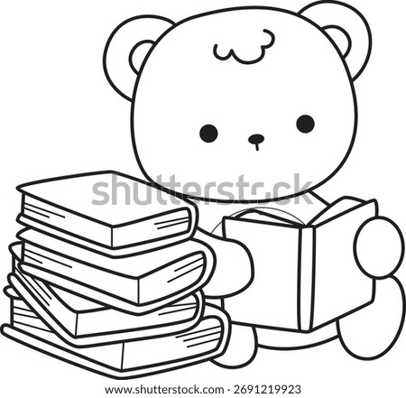 Coloring pages of Illustration of cute bear winter icon. Outline of bear winter reading a book