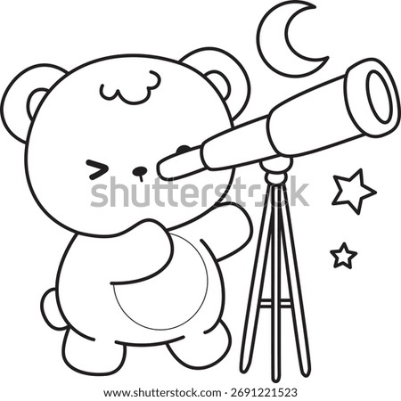 Coloring pages of Illustration of cute bear winter icon. Outline of bear winter see the moon by telescope