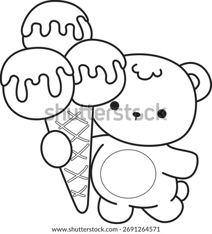 Coloring pages of Illustration of cute bear winter icon. Outline of bear winter bring a three scoop of ice cream.