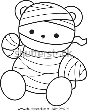 Coloring pages of Illustration of cute bear winter icon with halloween theme. Outline of bear winter wearing a mummy costume