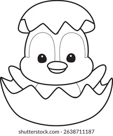 coloring pages of Illustration of cute penguin icon.
outline of baby penguin in the crack of egg

