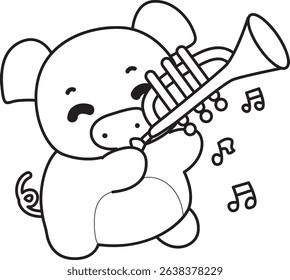 Coloring pages of Illustration of cute pig icon.
outline of baby pig playing a trumpet

