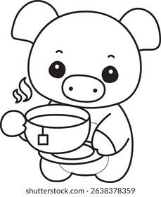 Coloring pages of Illustration of cute pig icon.
outline of baby pig enjoy with hot tea
