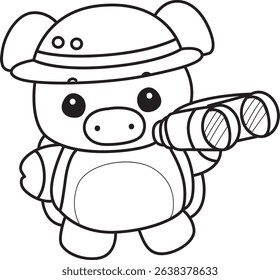 Coloring pages of Illustration of cute pig icon.
outline of baby pig bring a telescope in the forest
