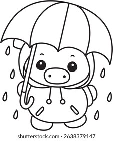 Coloring pages of Illustration of cute pig icon.
outline of baby pig bring an umbrella
