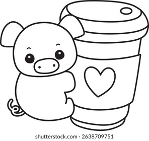 Coloring pages of Illustration of cute pig icon.
outline of baby pig bring a hot tea
