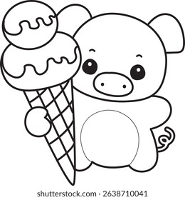 Coloring pages of Illustration of cute pig icon.
outline of baby pig bring an ice cream
