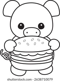 Coloring pages of Illustration of cute pig icon.
outline of baby pig bring a big burger
