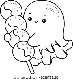 Coloring pages of Illustration of cute white ghost icon.
outline of ghost bring a takoyaki
