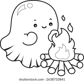 Coloring pages of Illustration of cute white ghost icon.
outline of ghost in the side of fire place
