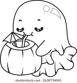Coloring pages of Illustration of cute white ghost icon.
outline of ghost drinking a coconut drink
