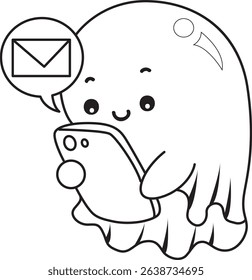 Coloring pages of Illustration of cute white ghost icon.
outline of baby ghost sending a message by phone
