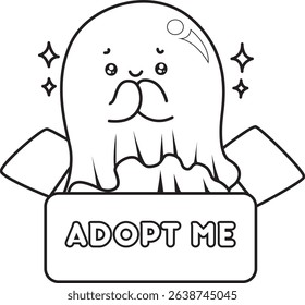 Coloring pages of Illustration of cute white ghost icon.
outline of ghost in the box with 'adopt me' text