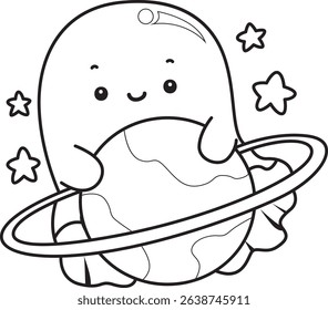Coloring pages of Illustration of cute white ghost icon.
outline of ghost with planet
