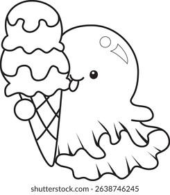 Coloring pages of Illustration of cute white ghost icon.
outline of ghost with three scoops of ice cream
