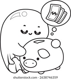 Coloring pages of Illustration of cute white ghost icon.
outline of ghost bring a Piggy bank
