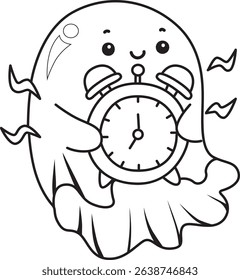 Coloring pages of Illustration of cute white ghost icon.
outline of ghost bring an alarm clock
