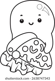 Coloring pages of Illustration of cute white ghost icon.
outline of ghost bring a pizza 