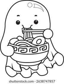 Coloring pages of Illustration of cute white ghost icon.
outline of ghost eating a ramen
