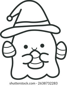 Coloring pages of Illustration of happy halloween icon.
outline of baby ghost bring a yellow candy
