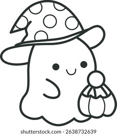 Coloring pages of Illustration of happy halloween icon.
outline of baby ghost bring a pumpkin basket
